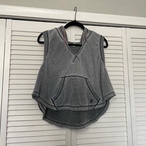 Free People Gray Boxy Asymmetrical Hoodie Tank Top